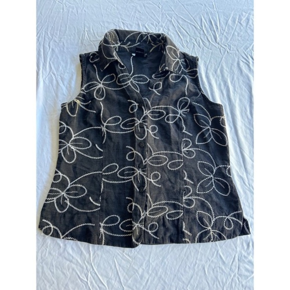 Carole Little Women's Sleeveless Silk Blouse Black White Floral Size M‎